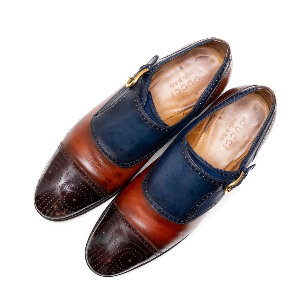 Gucci Men's 5 Tone Leather Monk Strap Brogue Cap Toe Dress Shoes UK 8.5 / US 9 - Picture 6 of 15
